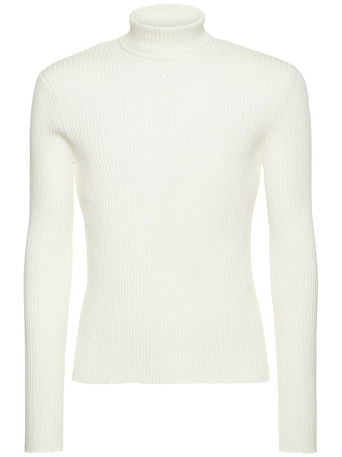 Courrèges Mockneck Rib Knit Sweater In White