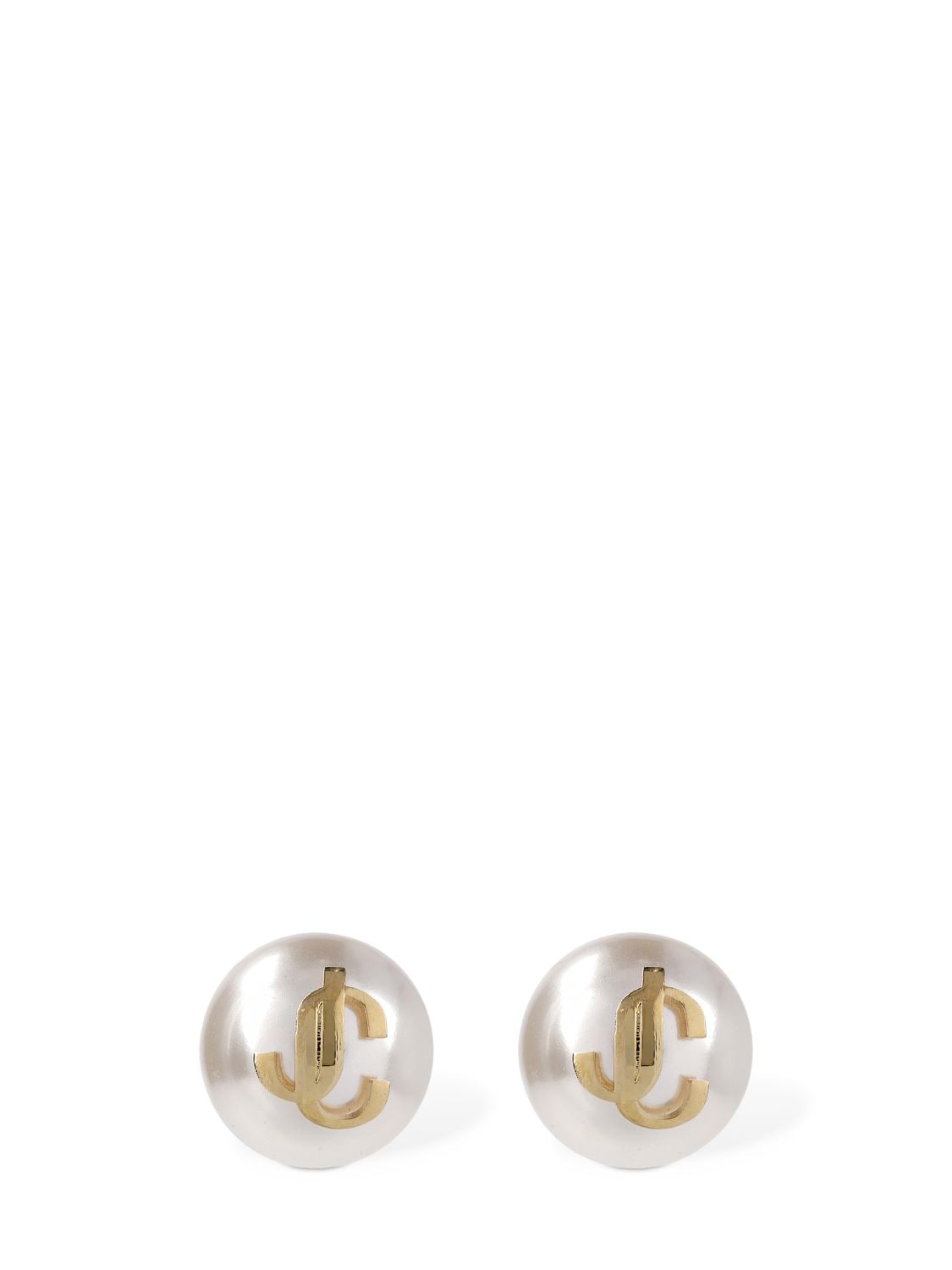 Jimmy Choo Jc Faux Pearl Stud Earrings In White,gold