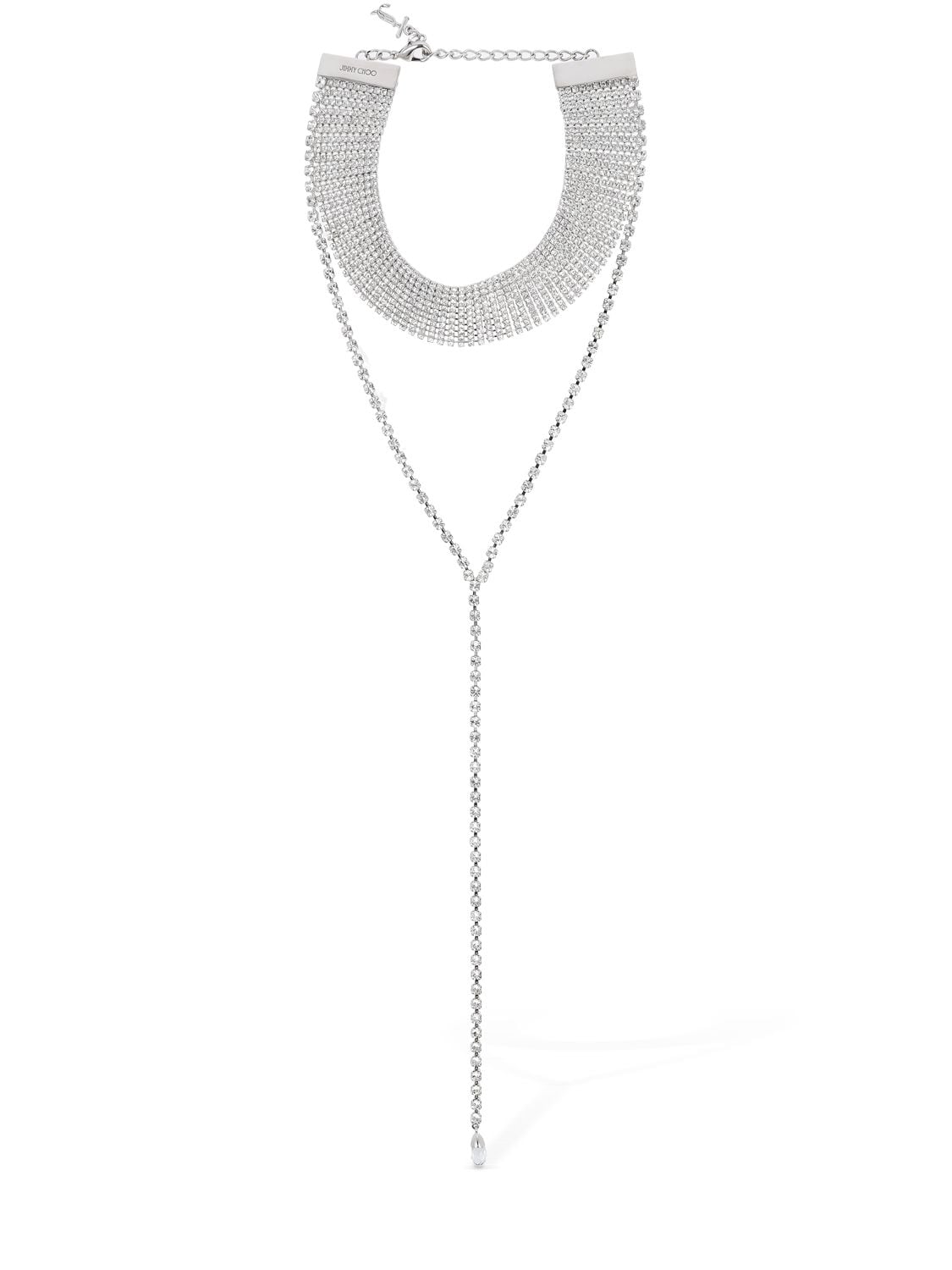 Jimmy Choo Saeda Crystal Mesh Necklace In Silver