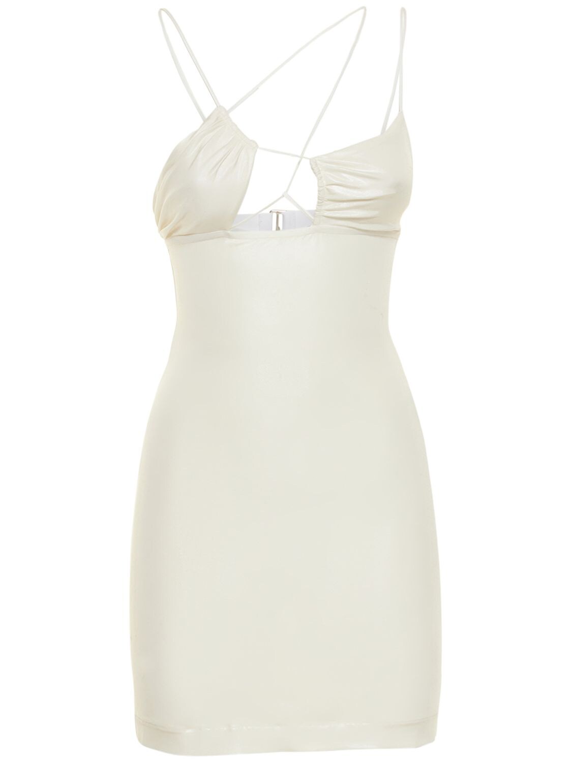 Glossy Cutout Asymmetric Mini Dress – WOMEN > CLOTHING > DRESSES