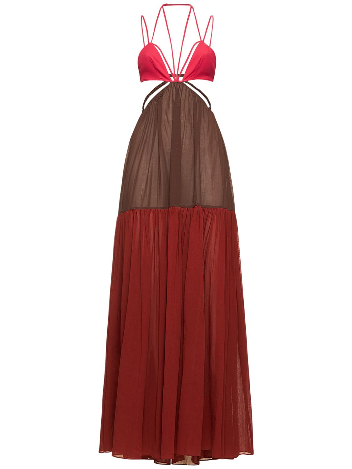 Shop Nensi Dojaka Triangle Bra Cutout Belted Long Dress In Multicolor