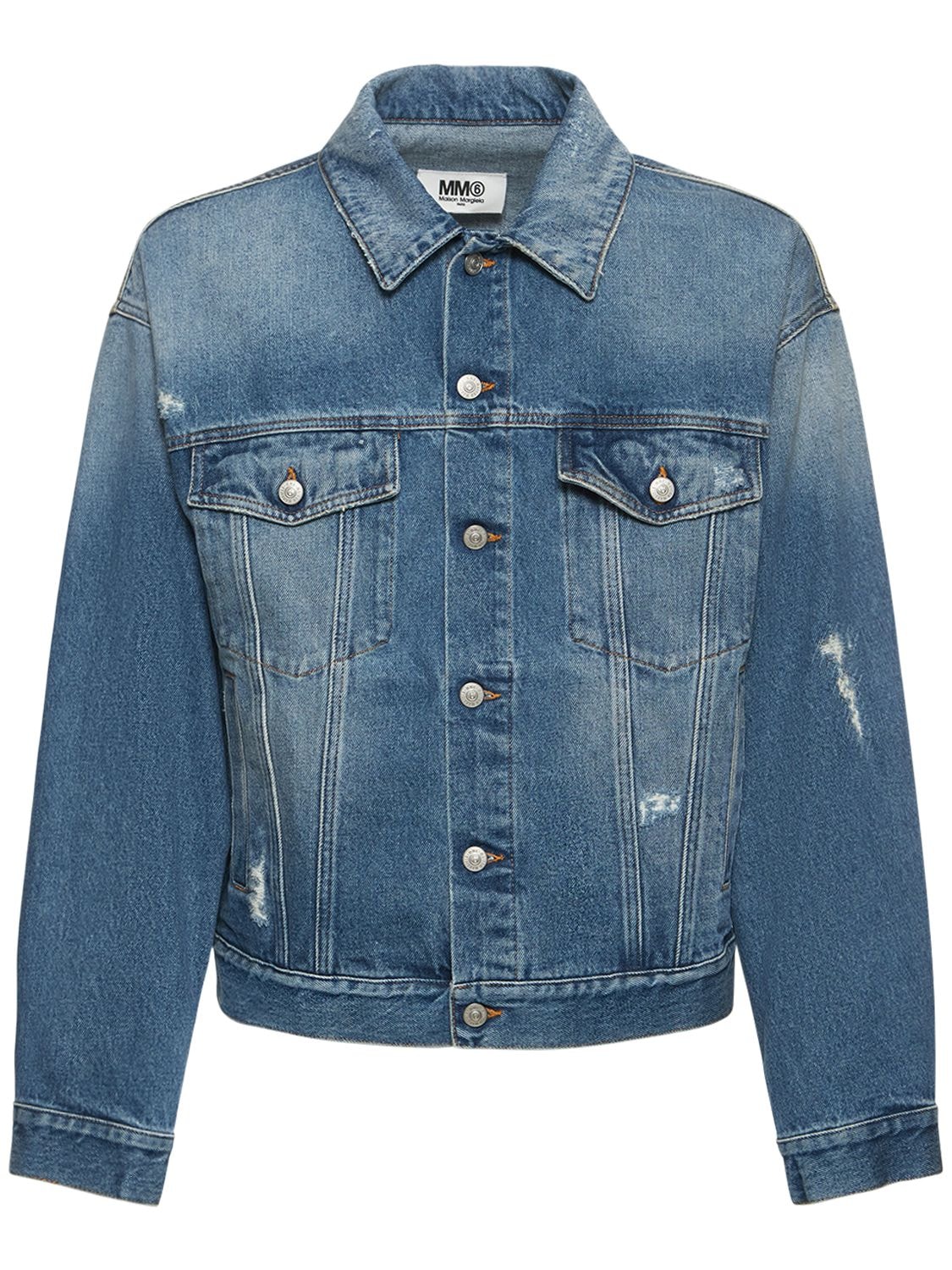 Distressed Cotton Denim Jacket – MEN > CLOTHING > JACKETS