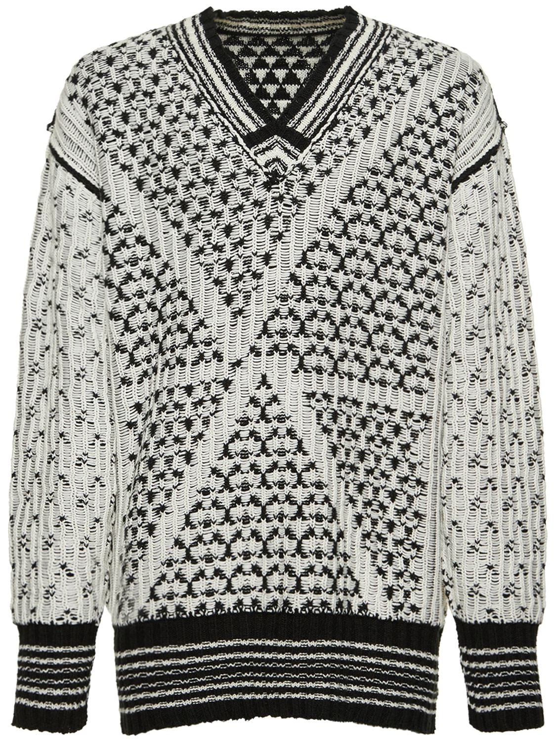 Shop Mm6 Maison Margiela Reversible Cotton Jacquard Knit Sweater In Black,white