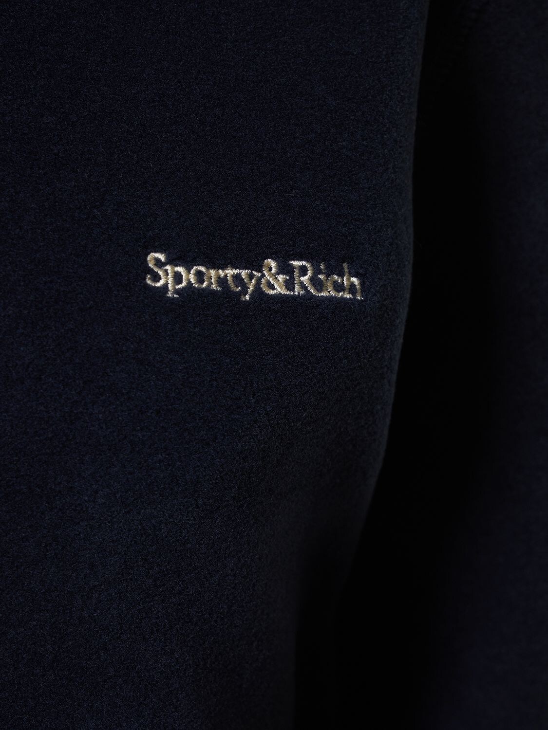 Shop Sporty And Rich Serif Logo Polar Fleece Hoodie In Navy