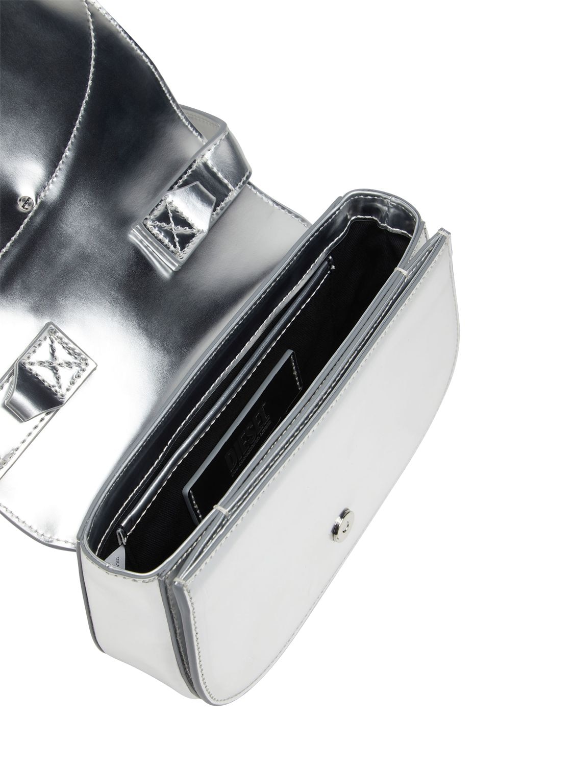 Shop Diesel 1dr Mirror Leather Shoulder Bag In Silver