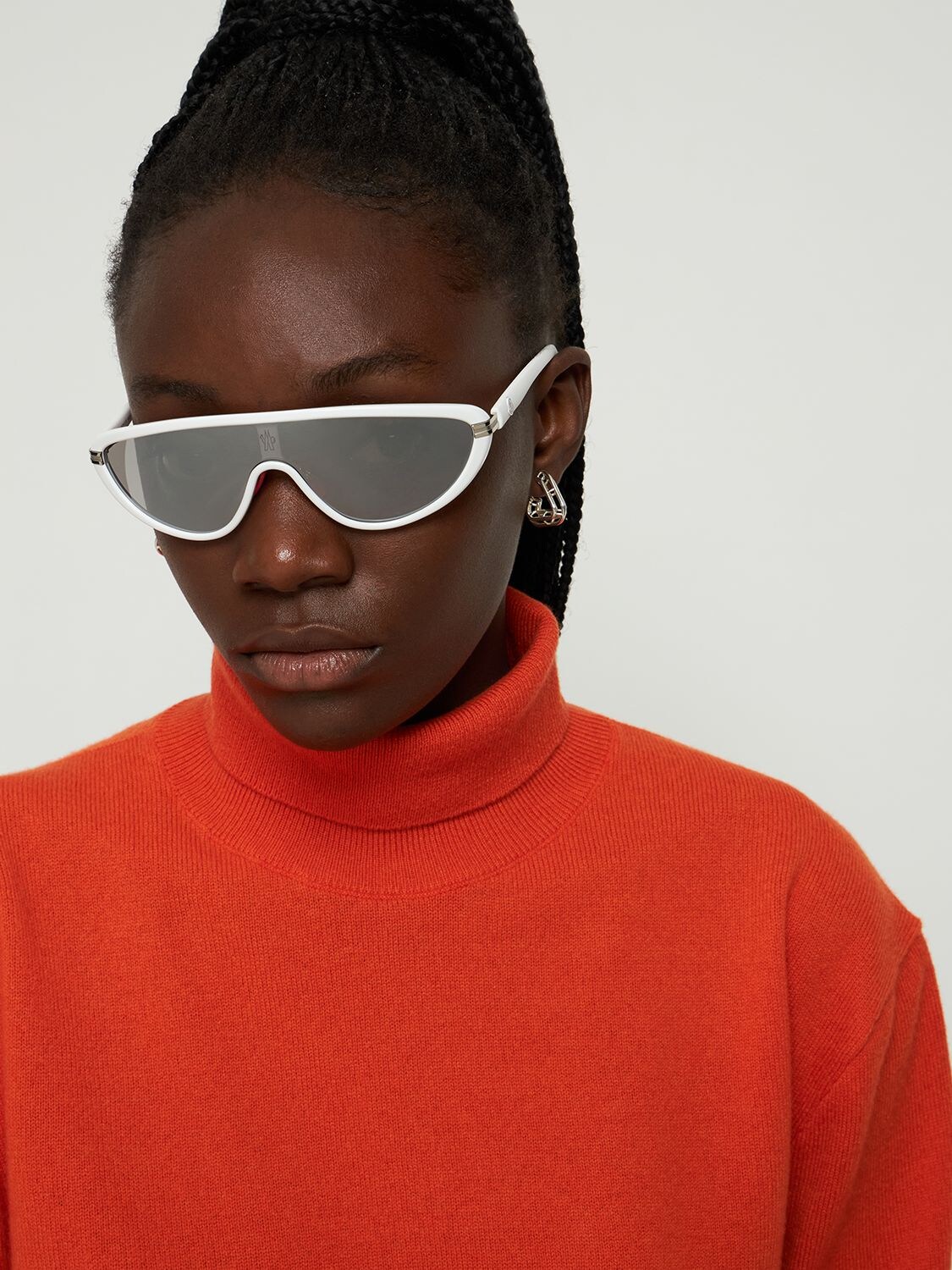 Shop Moncler Vitiesse Mask Sunglasses In White,mirror