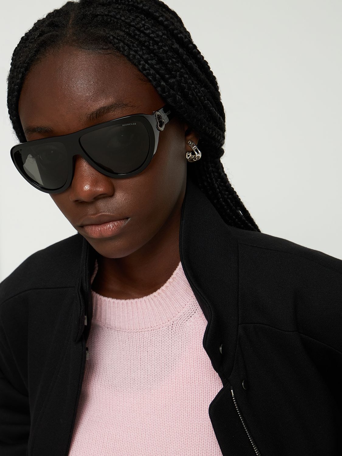 Shop Moncler Anodize Bold Aviator Sunglasses In Black,smoke