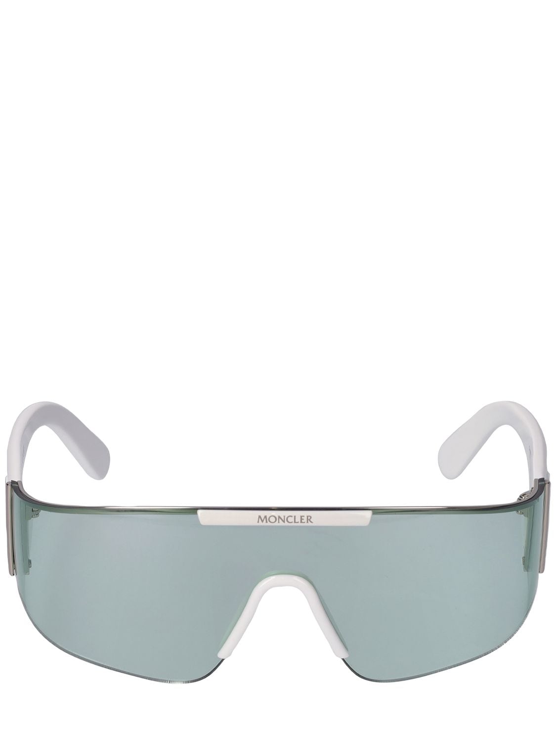 Moncler Ombrate Mask Metal Sunglasses In White,green | ModeSens