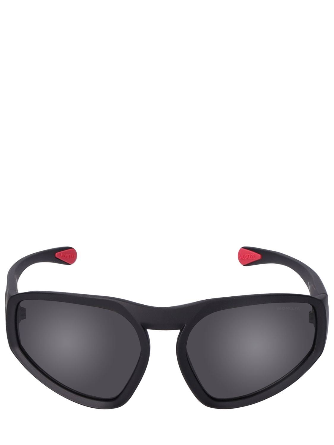 Shop Moncler Pentagra Futuristic Shape Sunglasses In Black,smoke