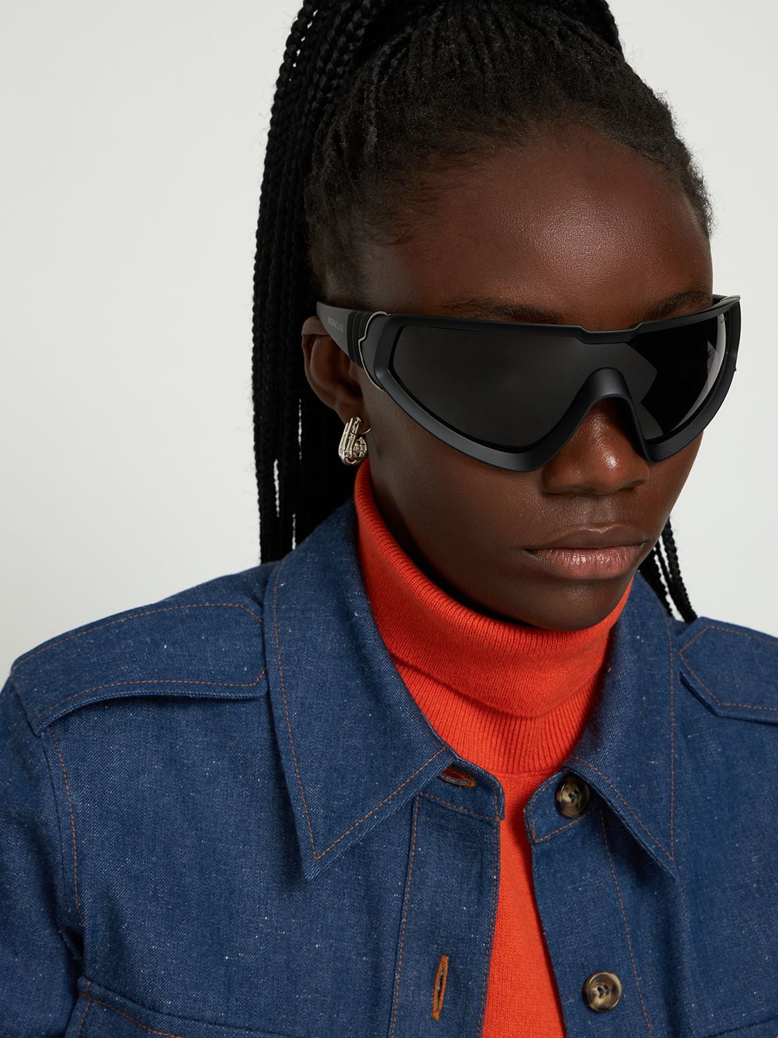 Shop Moncler Wrapid Futuristic Shape Sunglasses In Black,smoke