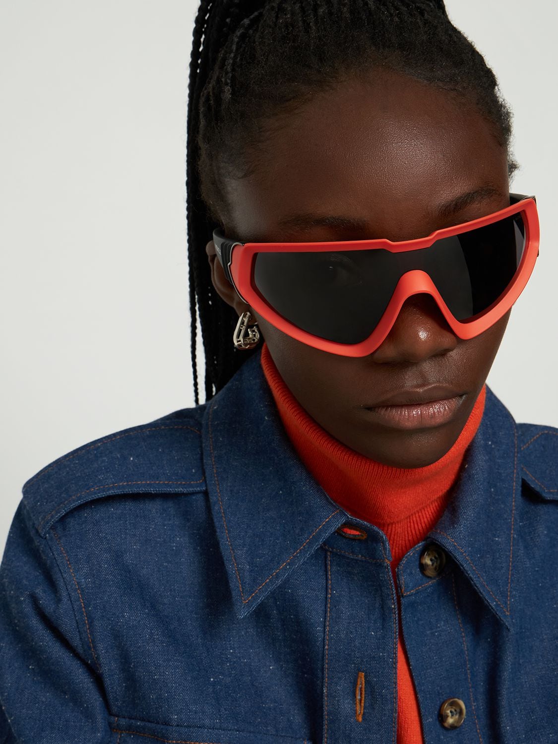 Shop Moncler Wrapid Futuristic Shape Sunglasses In Orange,smoke