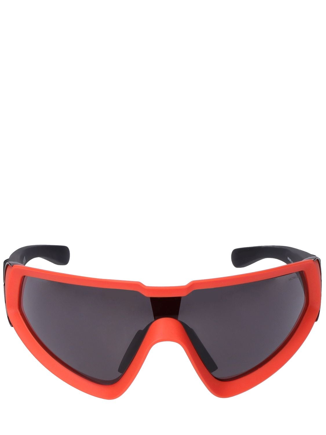 Moncler Wrapid Futuristic Shape Sunglasses In Orange,smoke