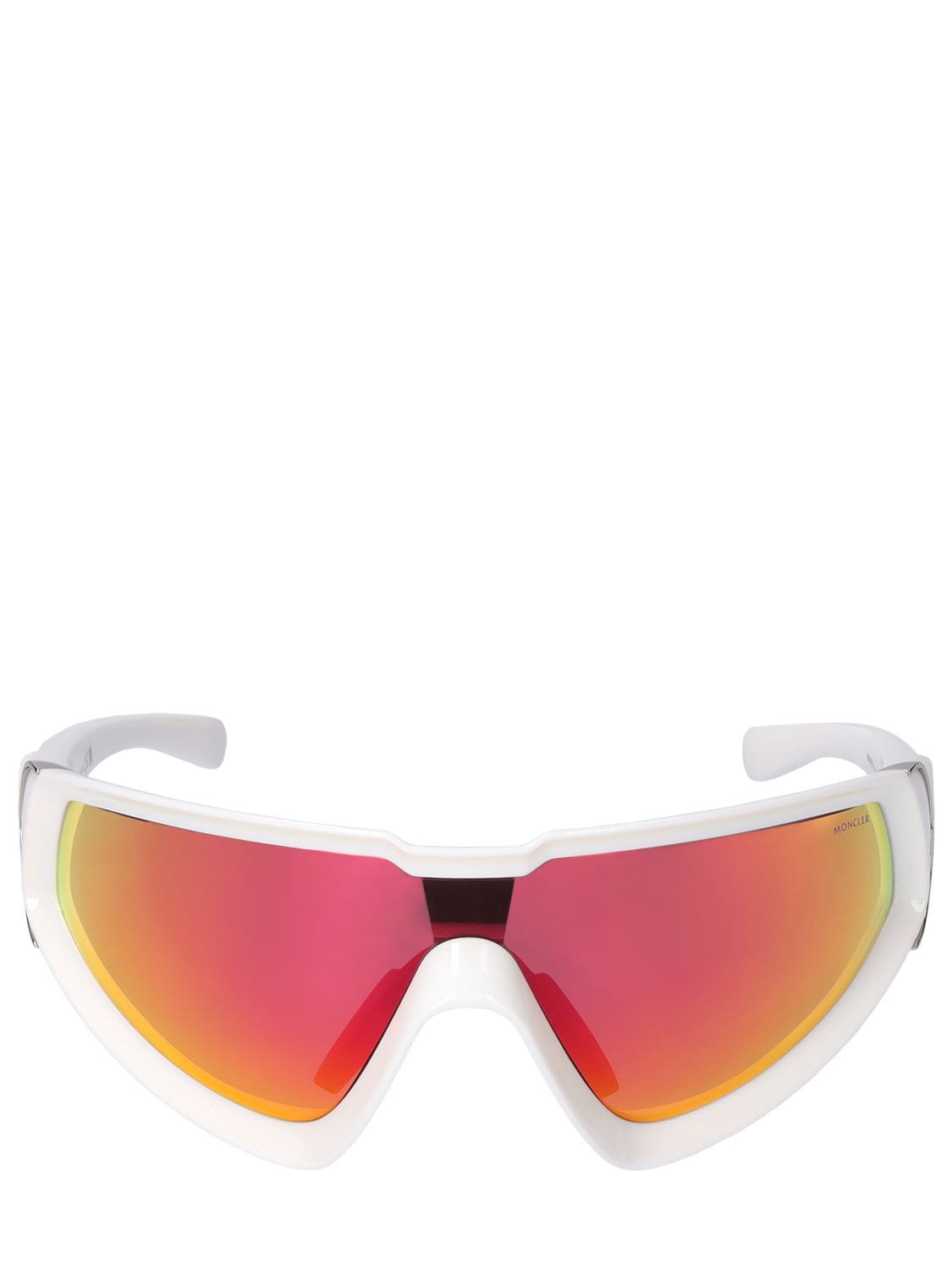 Shop Moncler Wrapid Futuristic Shape Sunglasses In White,mirror
