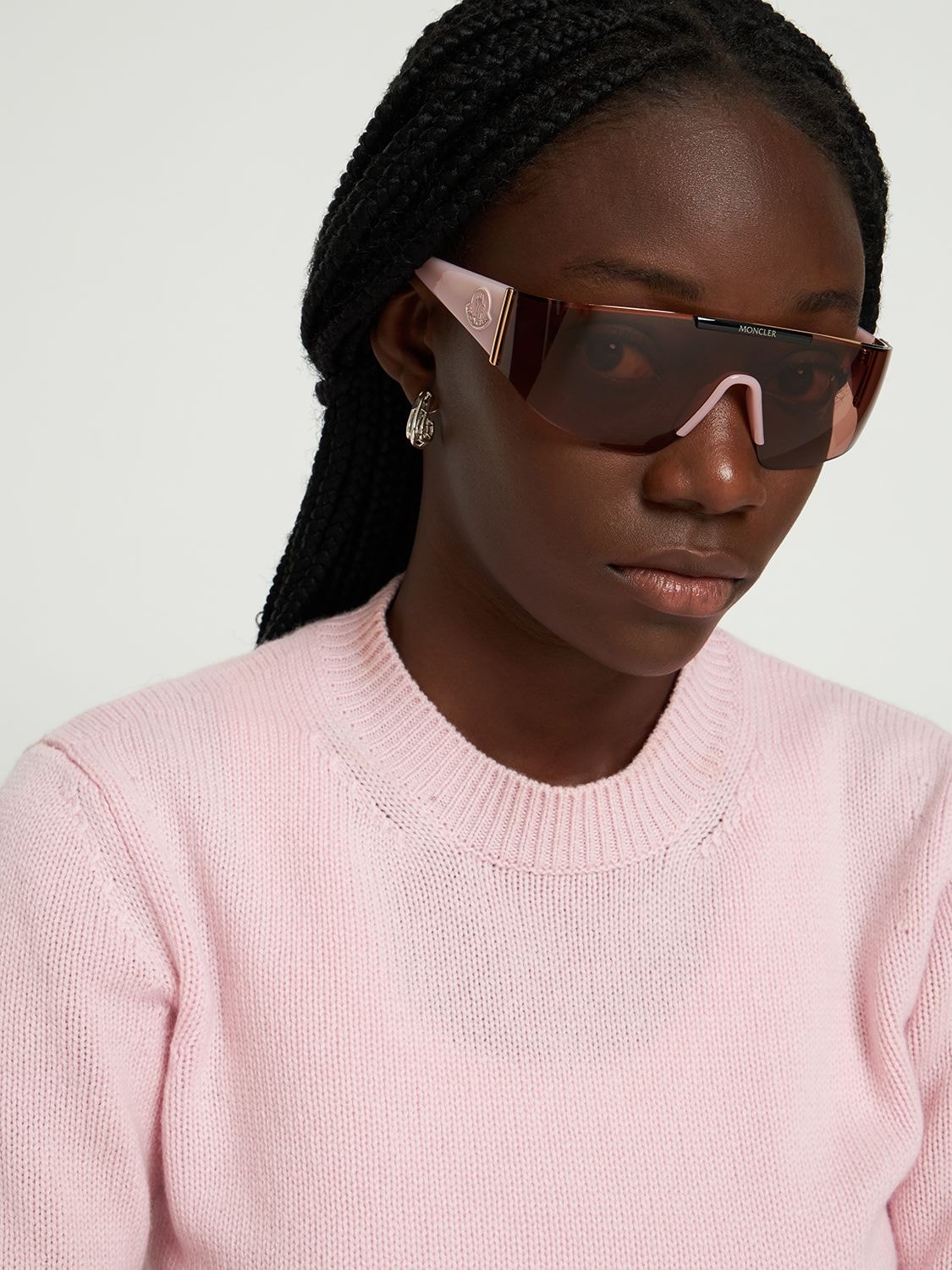 Shop Moncler Ombrate Mask Metal Sunglasses In Pink,brown
