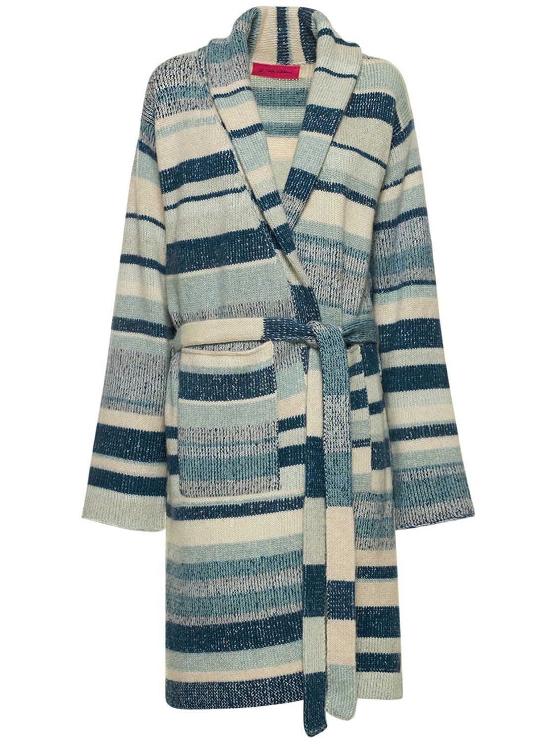 The Elder Statesman Striped Cashmere Long Dressing Gown In Blue,multi