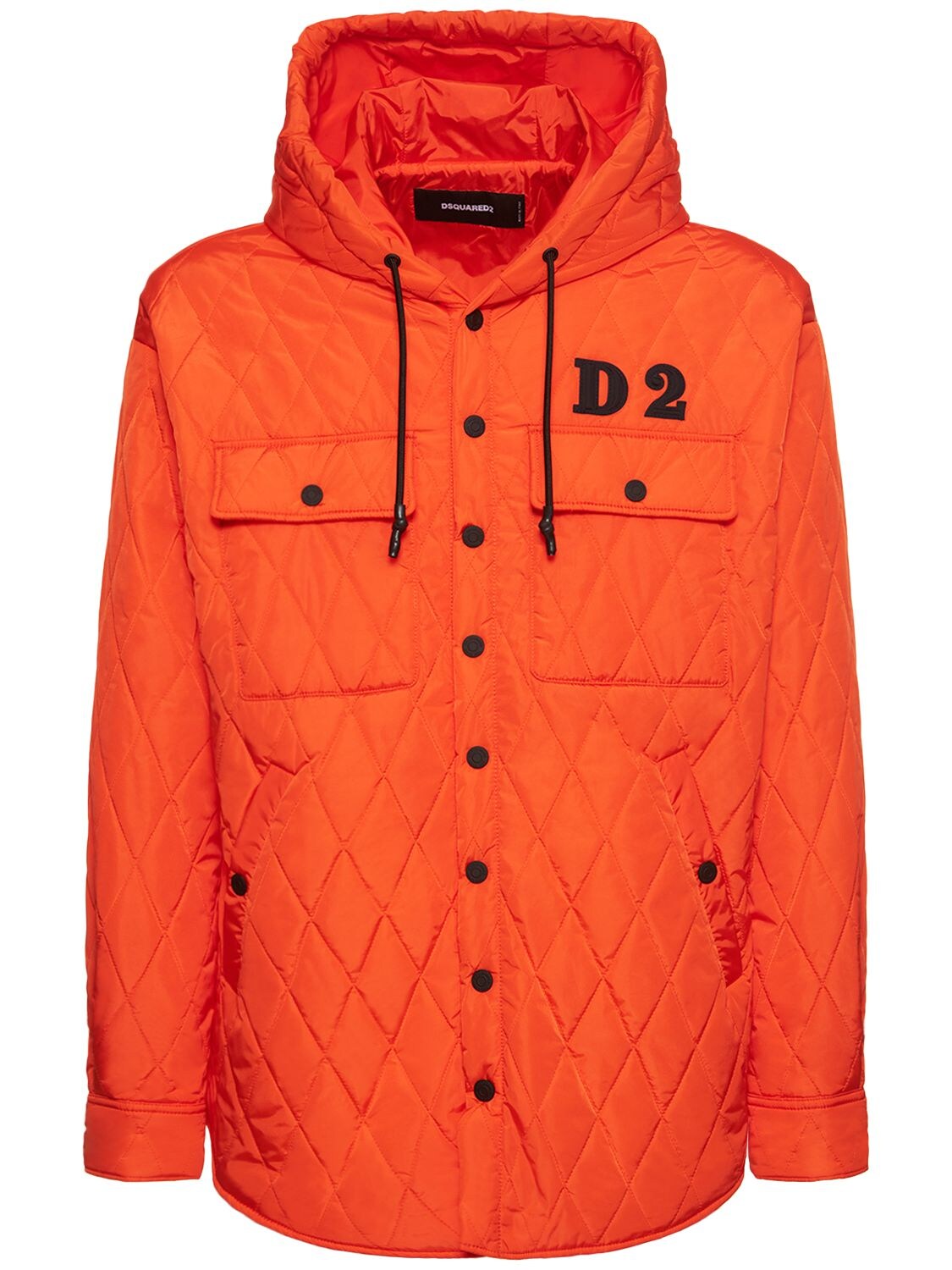 Dsquared2 Logo Quilted Puffer Jacket W/ Hood In Flame Orange