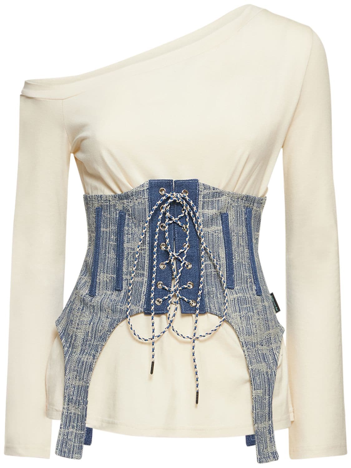 ANDERSSON BELL ALISA LACE-UP DENIM BUSTIER T-SHIRT
