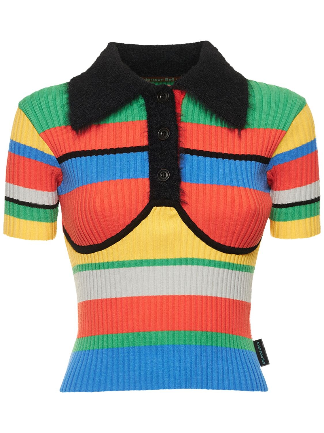 ANDERSSON BELL NELLY STRIPED VISCOSE BLEND POLO TOP