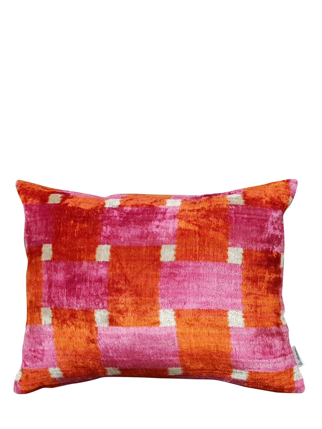 Les Ottomans Silk Velvet Cushion In Pink,orange