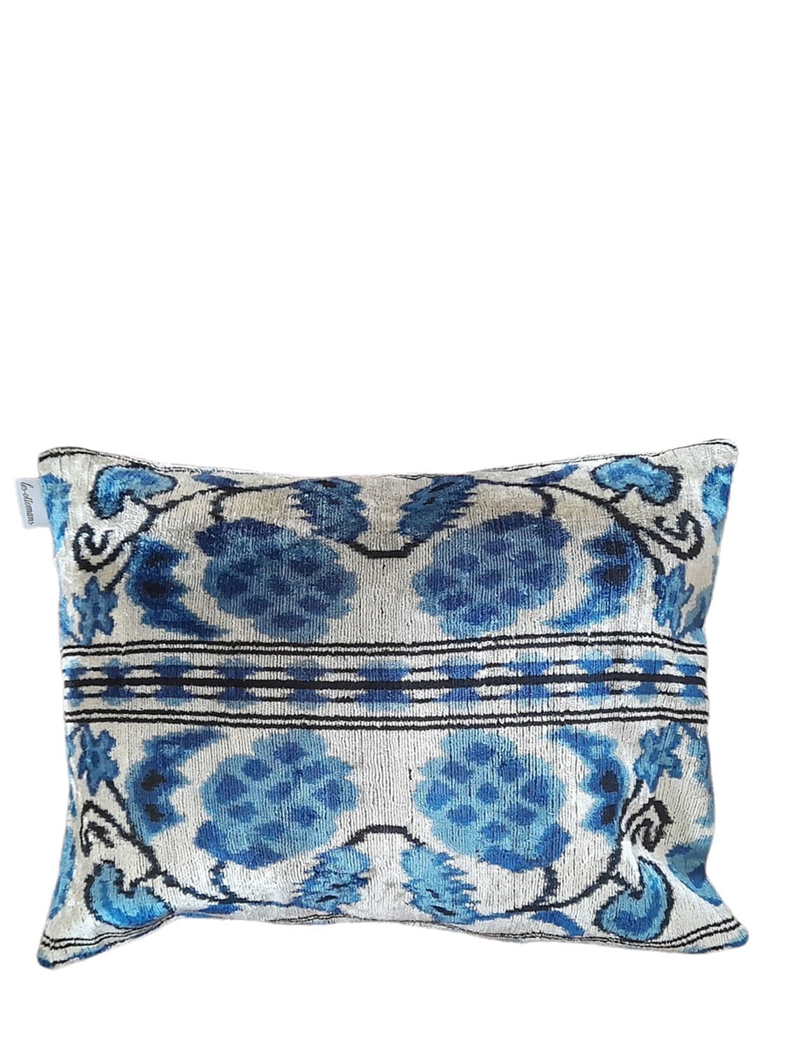 Les Ottomans Silk Velvet Cushion In Blue