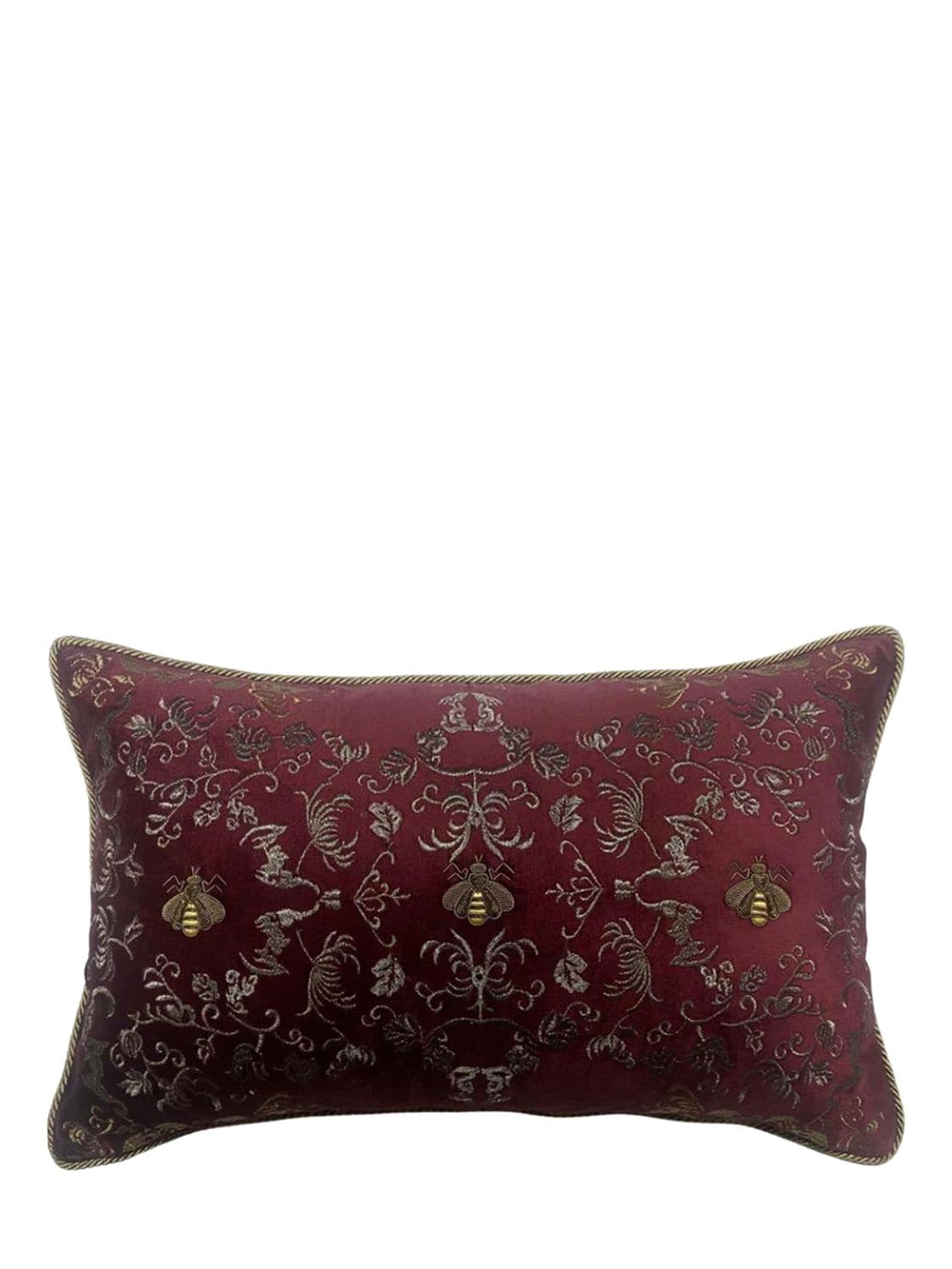 Les Ottomans Embroidered Velvet Cushion In Brown