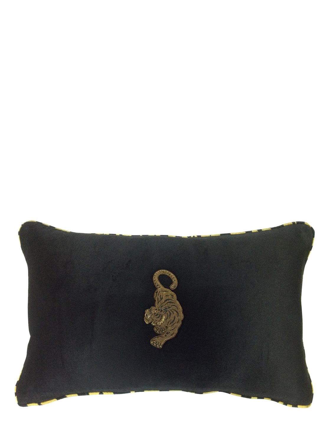 Les Ottomans Embroidered Velvet Cushion In Black