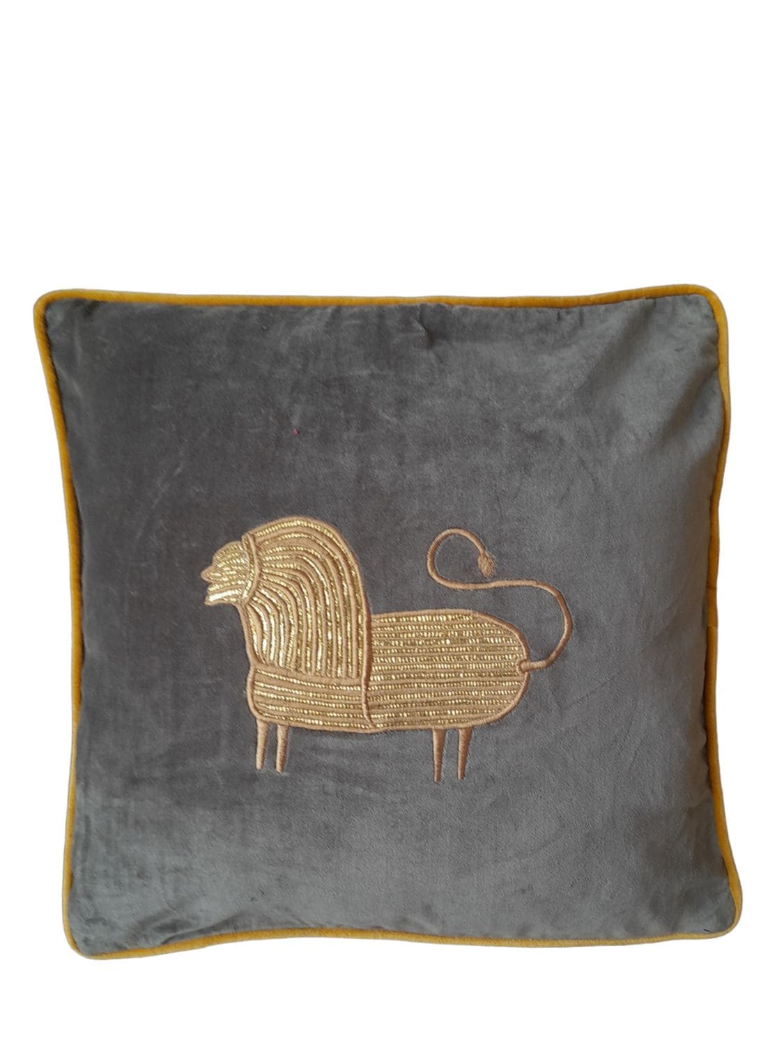 Les Ottomans Embroidered Cotton Velvet Cushion In Black