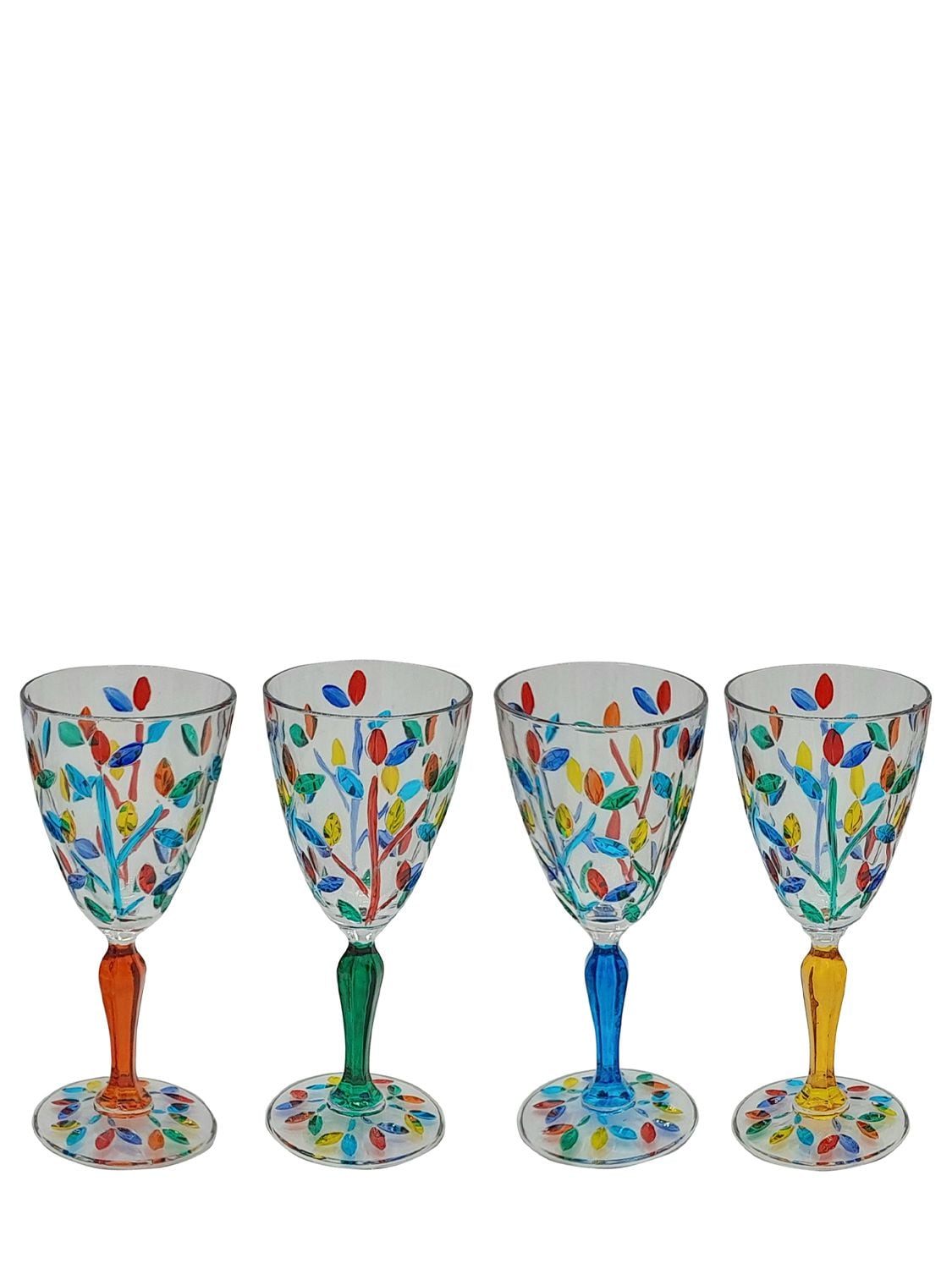 Les Ottomans Set Of 4 Crystal Wine Glasses In Multicolor