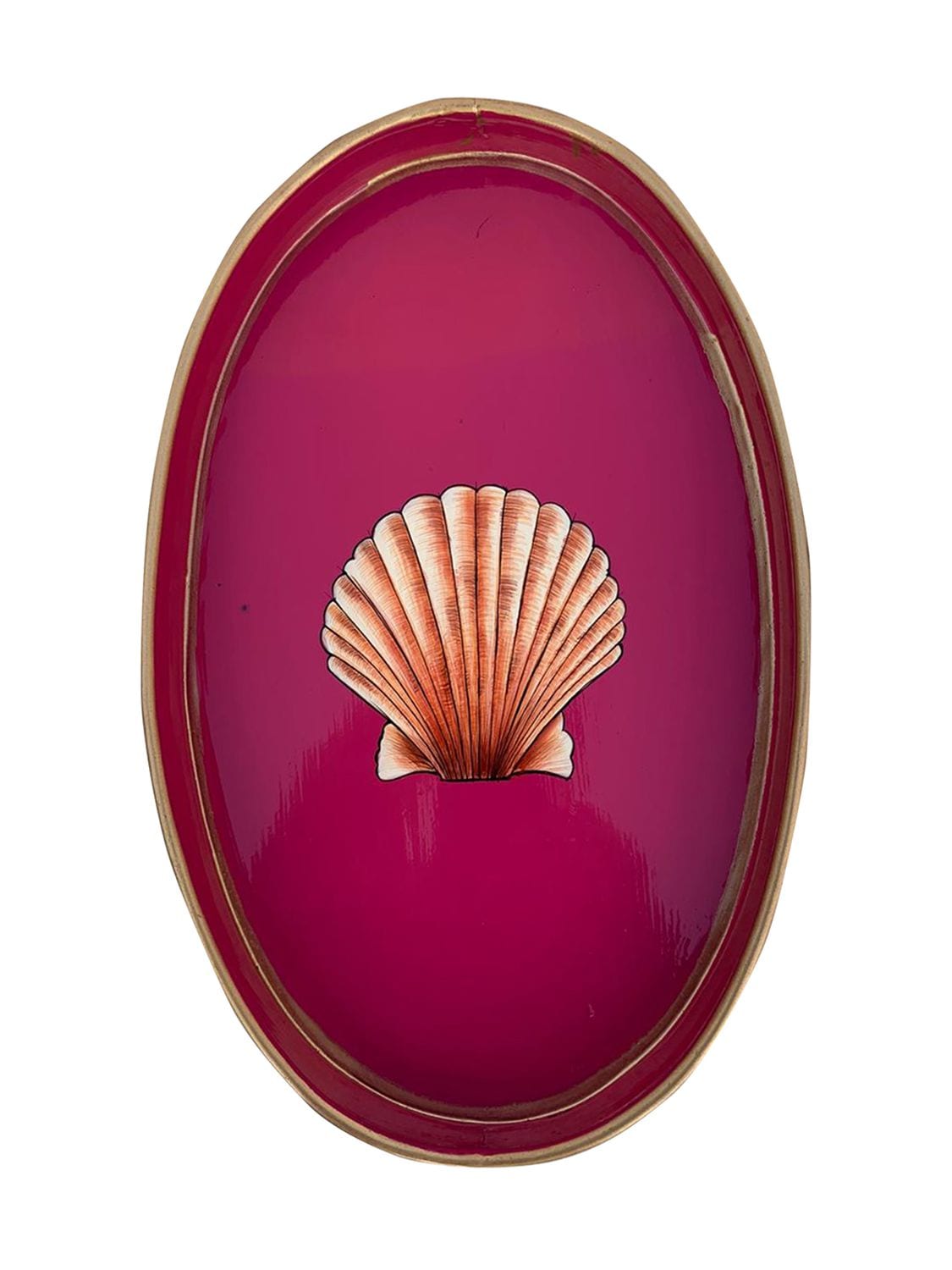 Les Ottomans Flora Hand-painted Iron Tray In Fuchsia