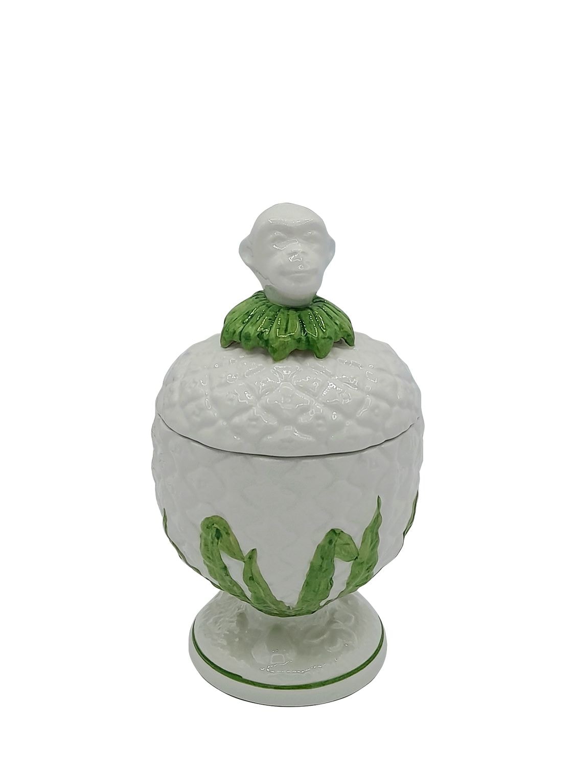 Les Ottomans Ceramic Monkey Container In White