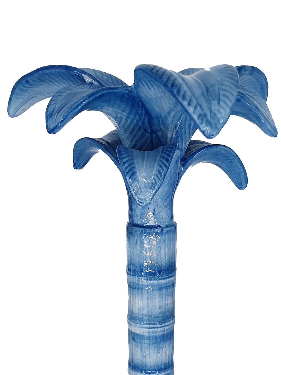 Shop Les Ottomans Medium Palm Tree Ceramic Candle Holder In Blue