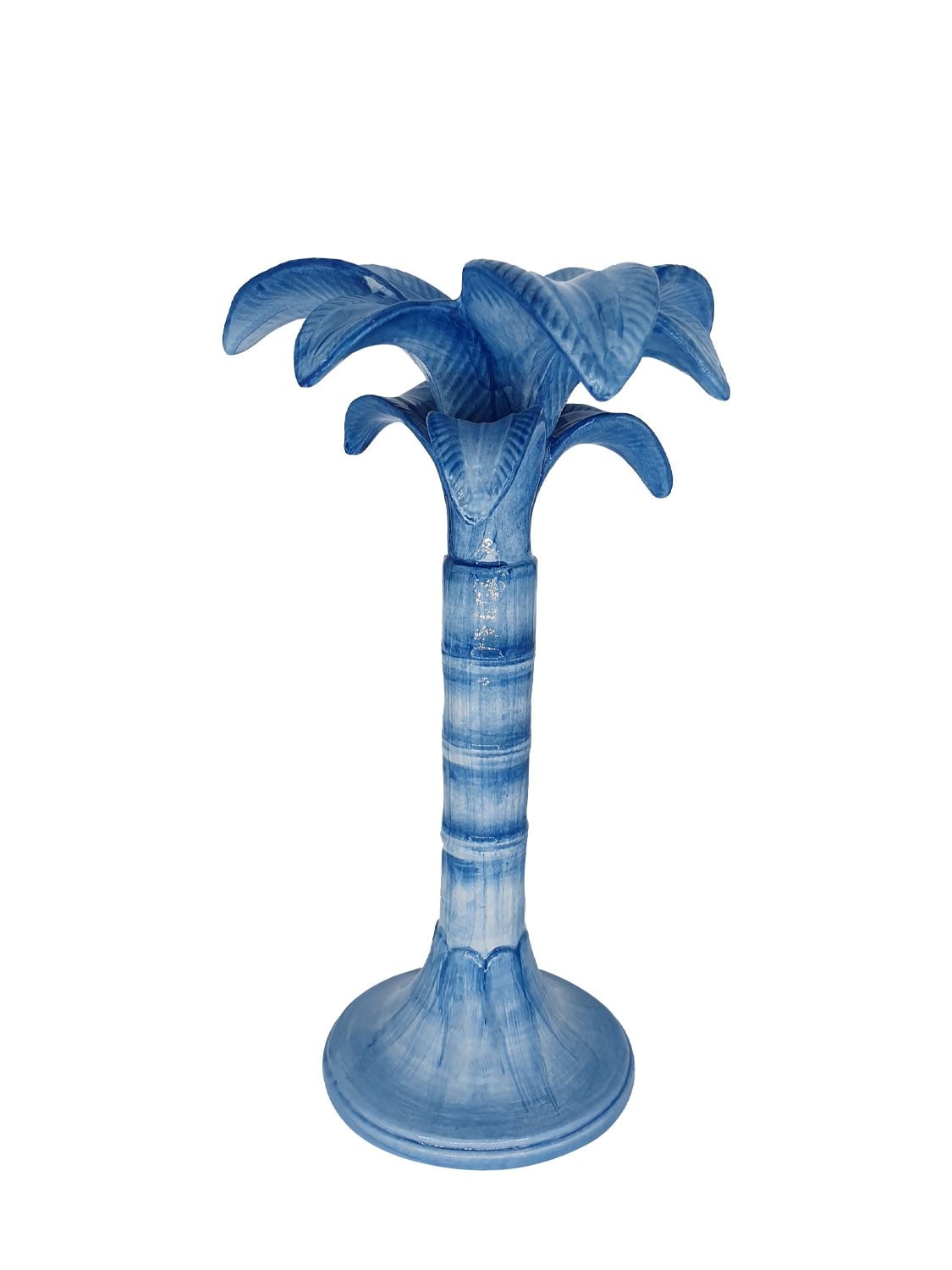 Les Ottomans Medium Palm Tree Ceramic Candle Holder In Blue
