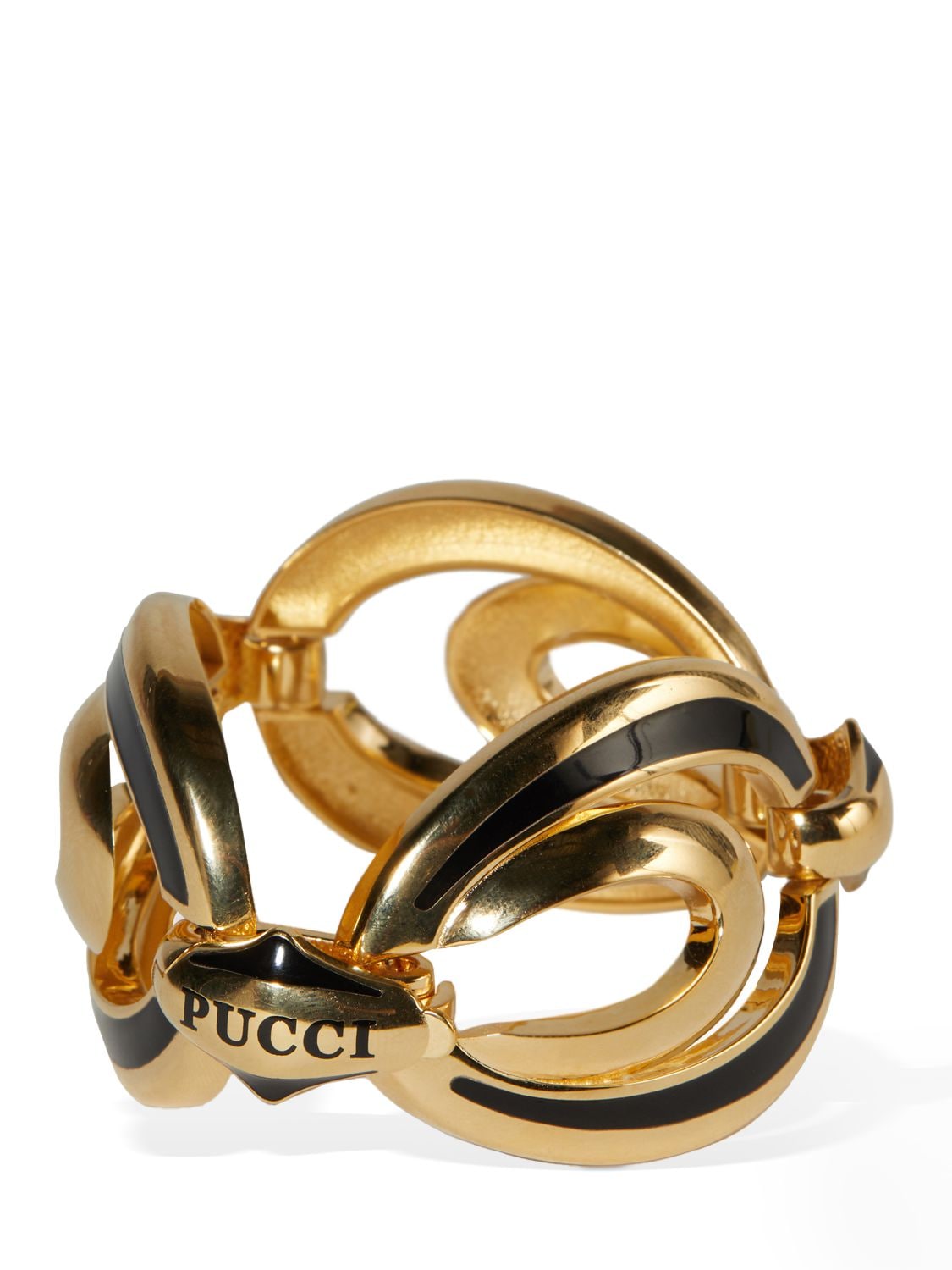 Pucci Rombi Enameled Chain Bracelet In Gold,black