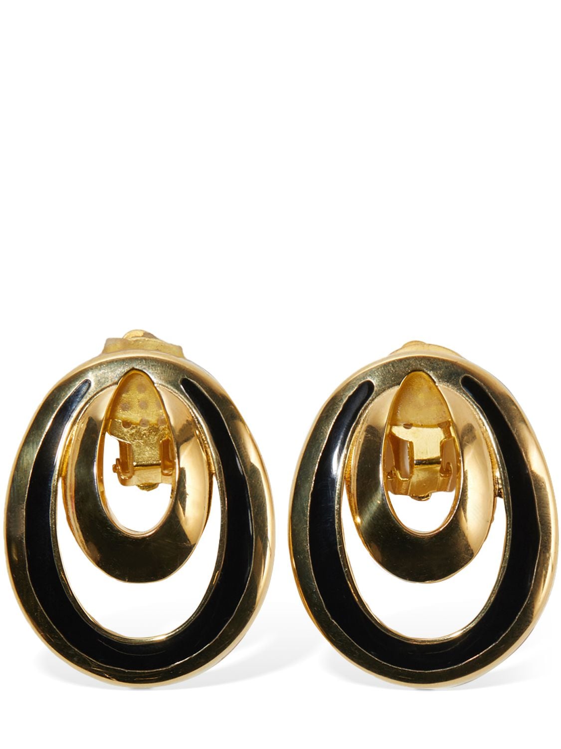 Pucci Rombi Enameled Clip-on Earrings In Gold,black