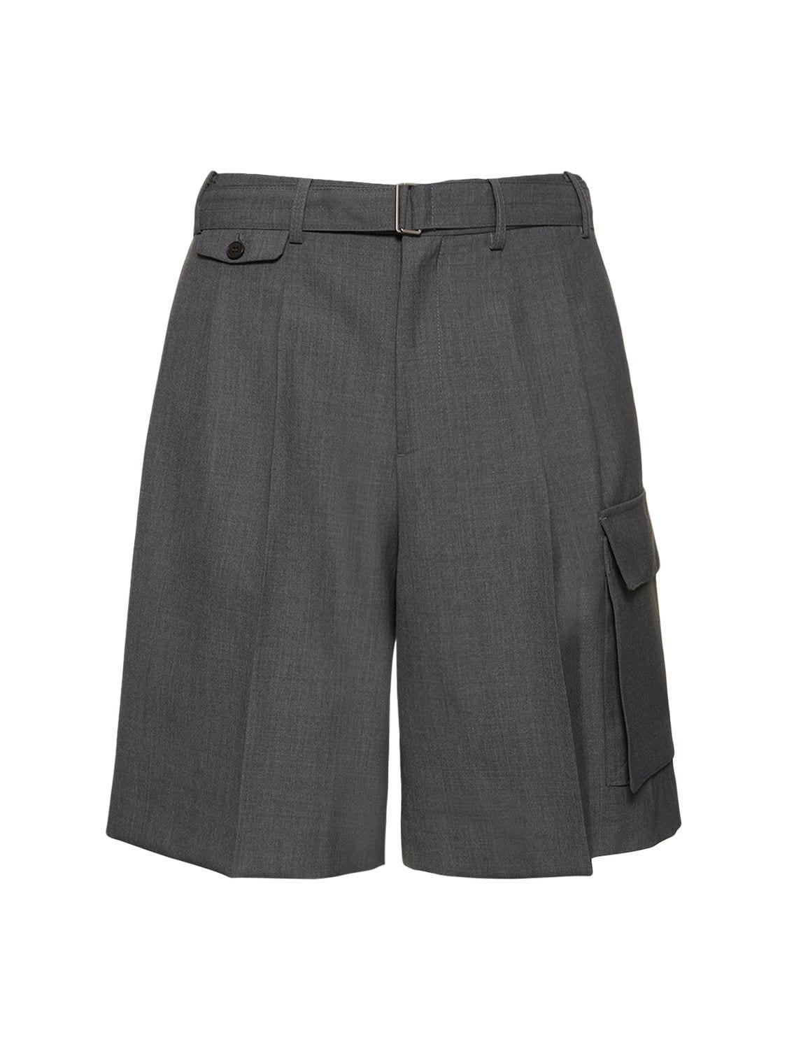 Dunst Belted Multi Pocket Wool Blend Shorts In Charcoal