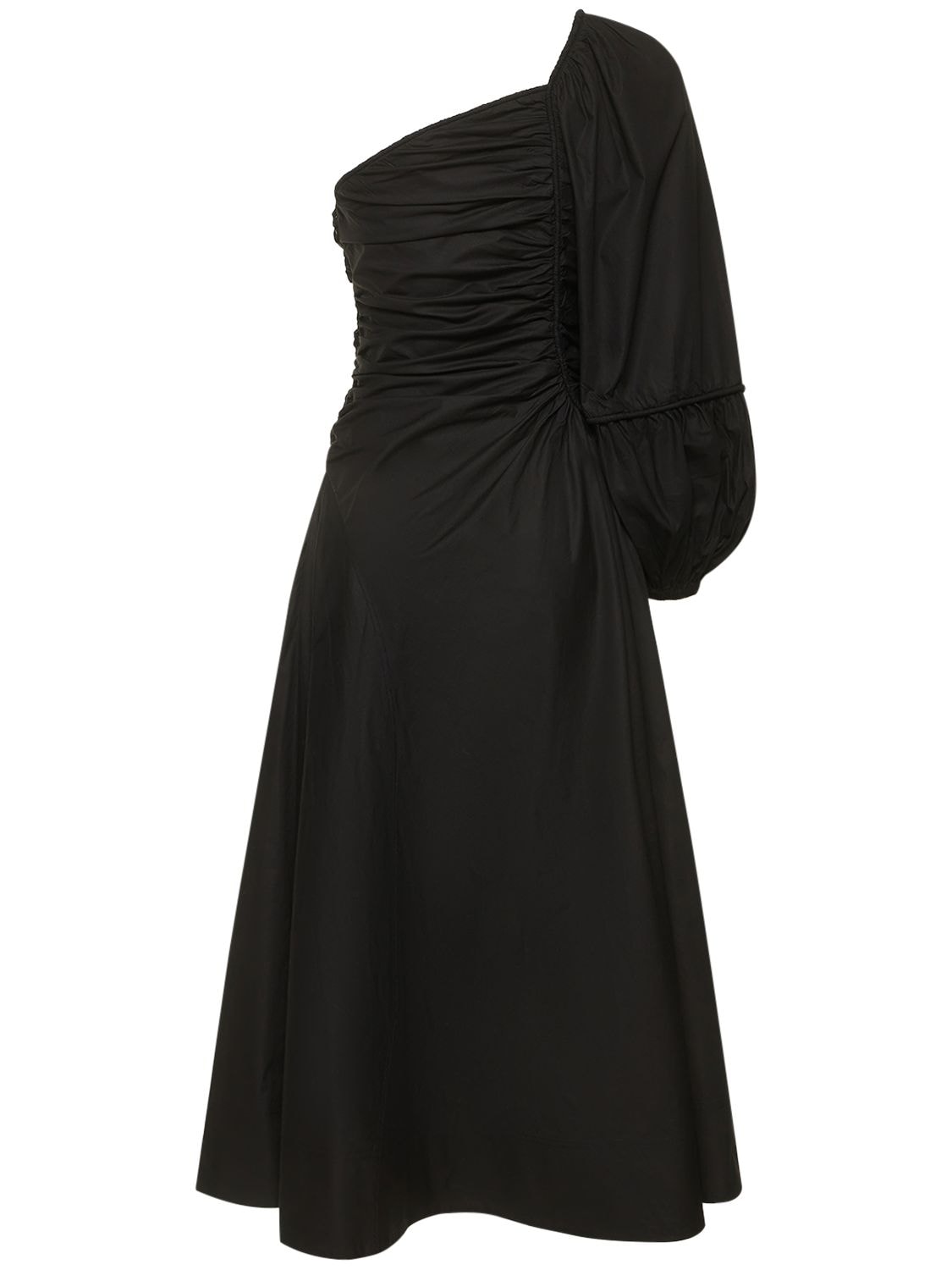 Ulla Johnson Fiorella One-shoulder Gathered Cotton-poplin Midi Dress In Black