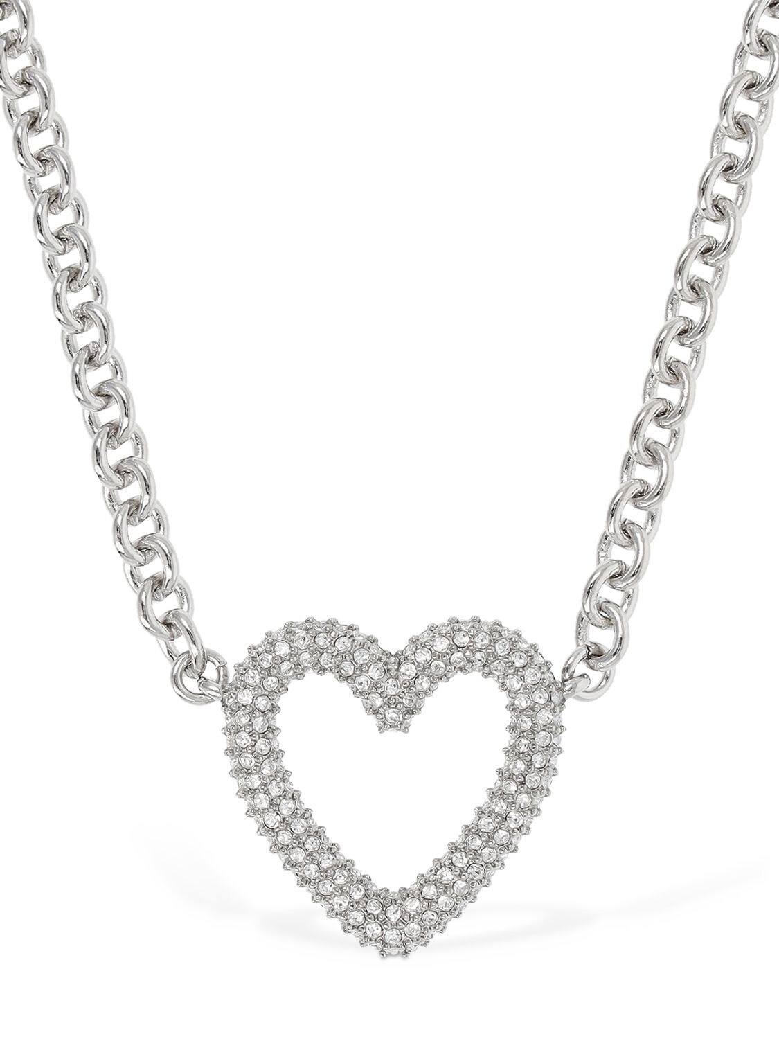 Shop Mach & Mach Single Crystal Heart Collar Necklace In Silver