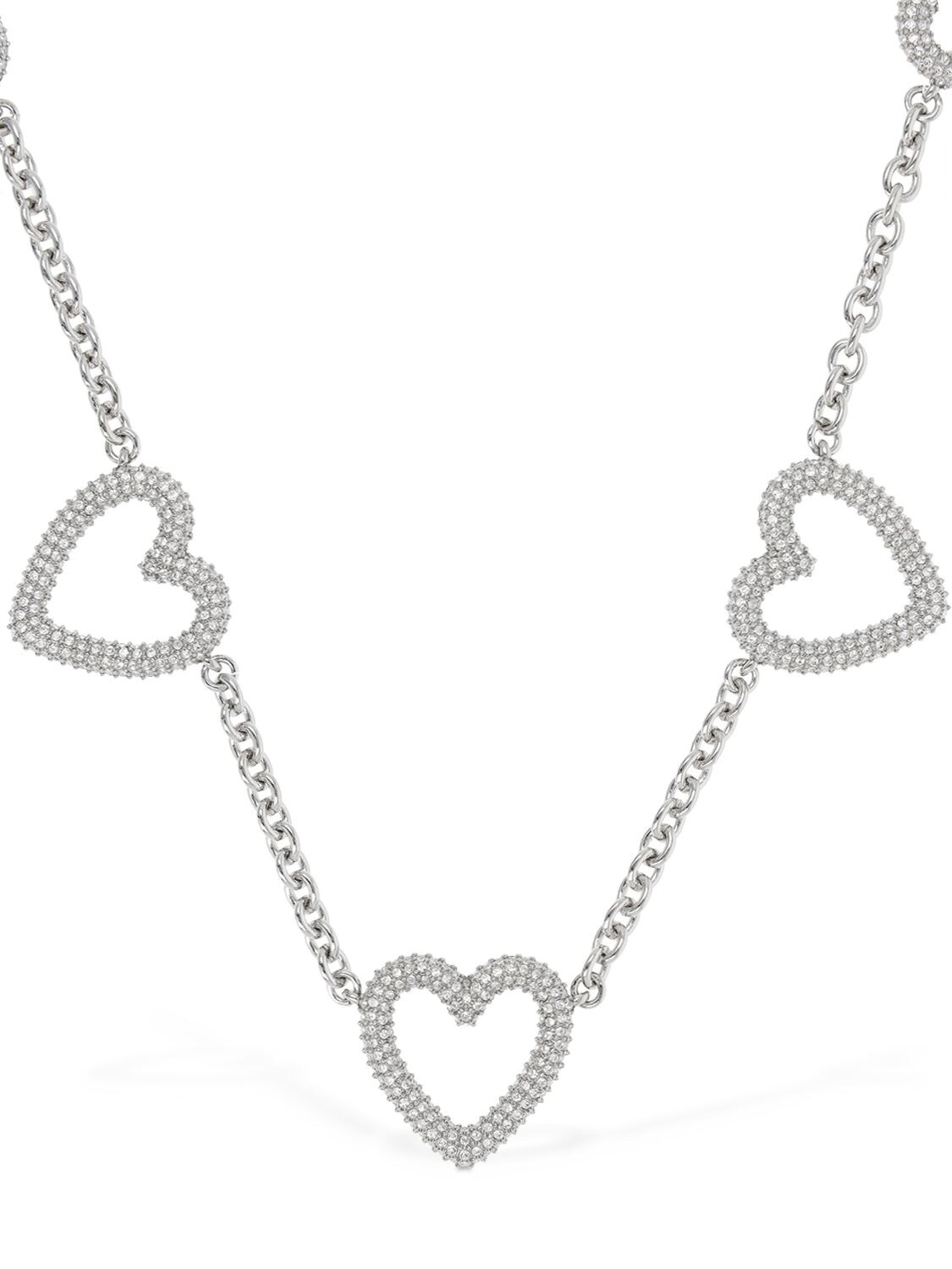 Shop Mach & Mach Multiple Crystal Heart Collar Necklace In Silver