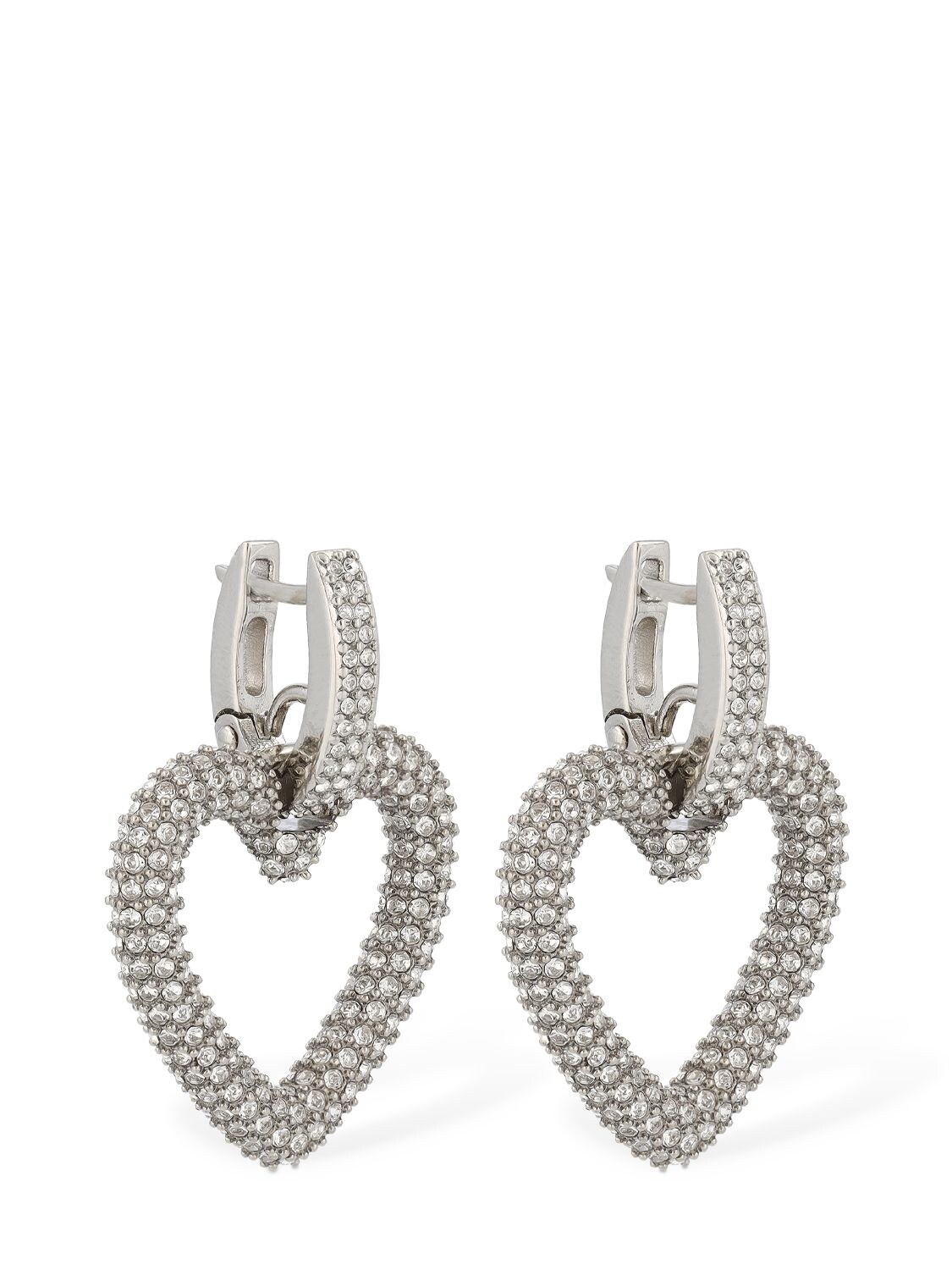 Shop Mach & Mach Crystal Heart Shape Earrings In Silver