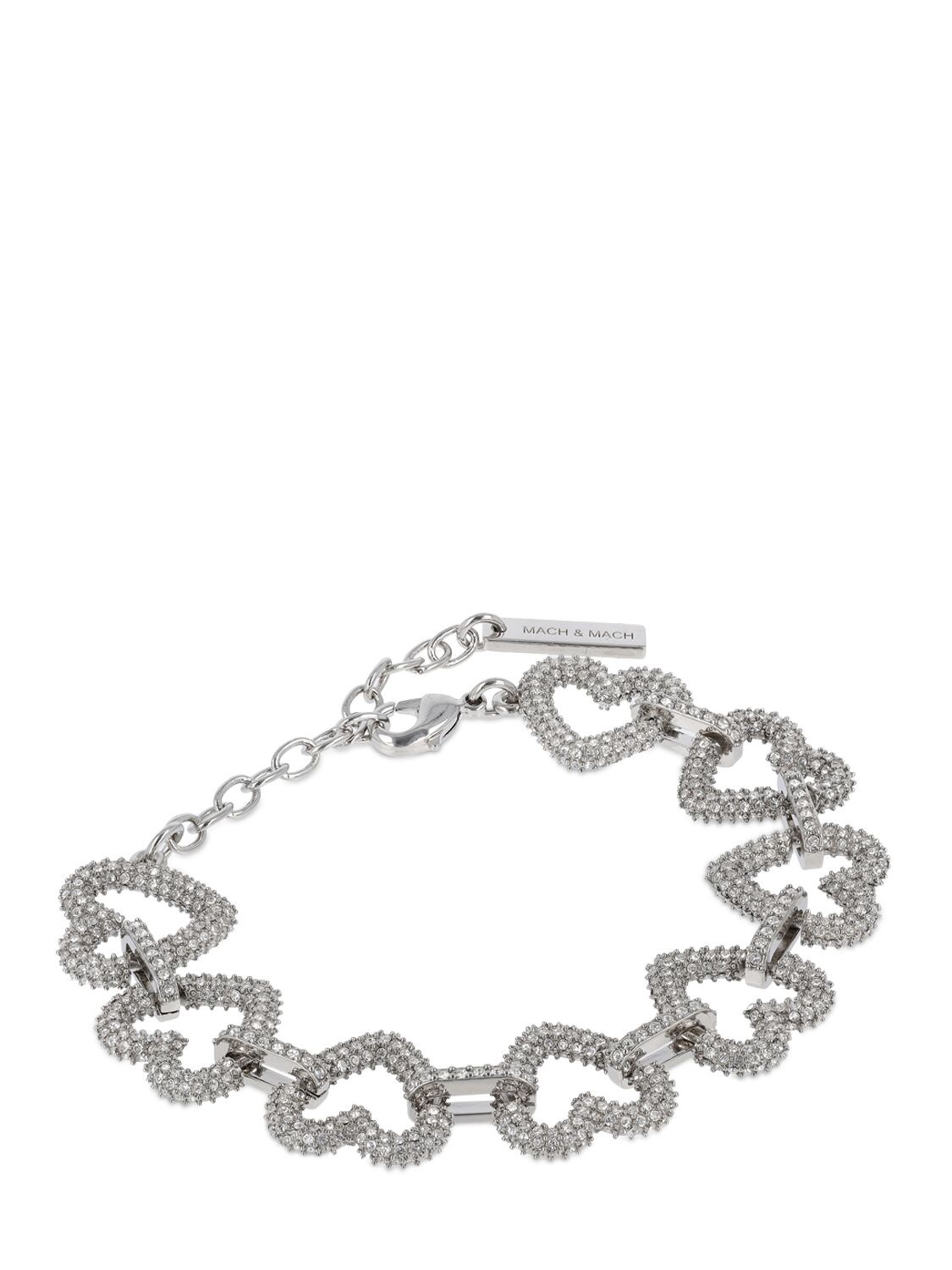 Shop Mach & Mach Multiple Crystal Heart Bracelet In Silver