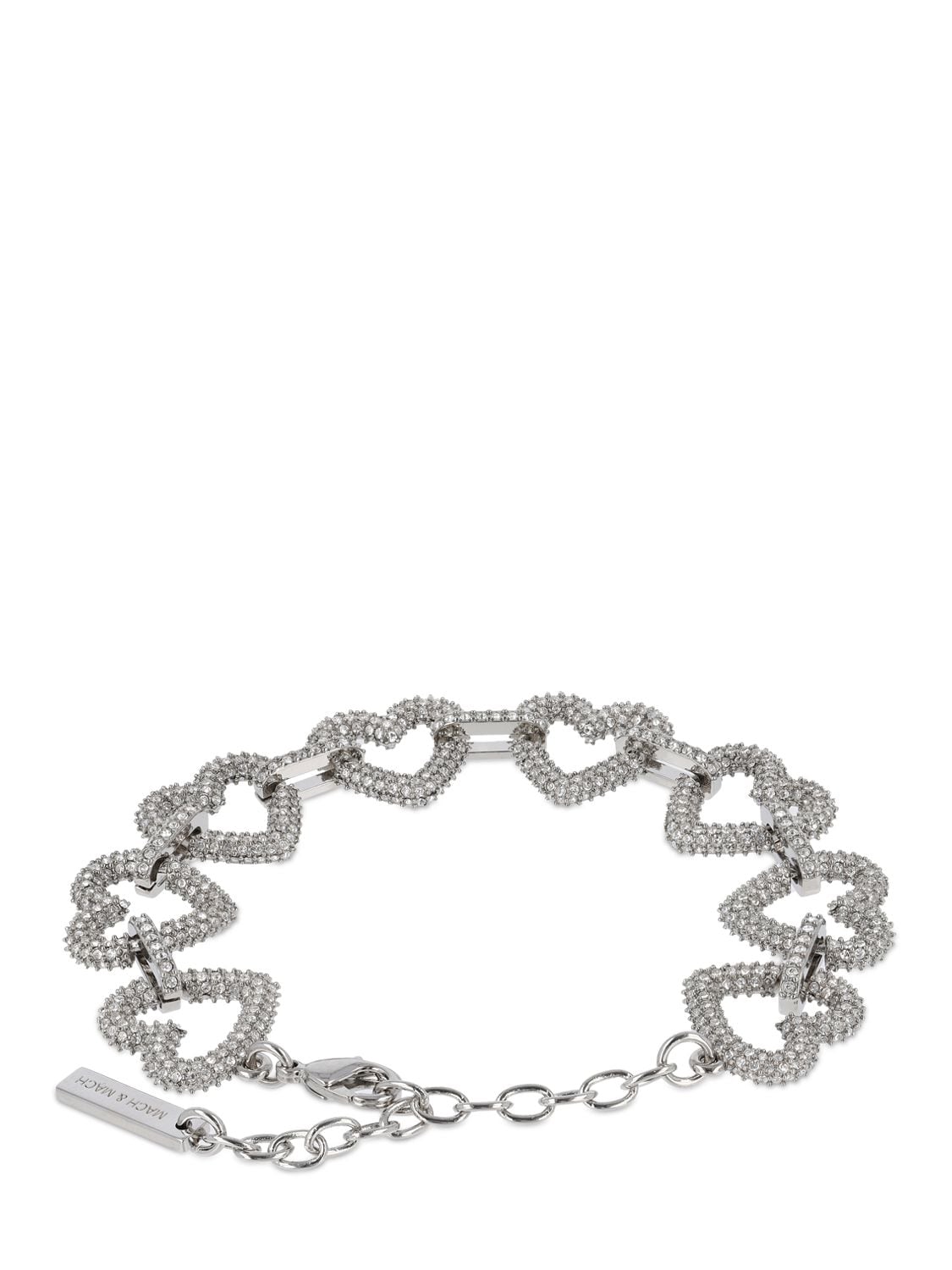 Shop Mach & Mach Multiple Crystal Heart Bracelet In Silver