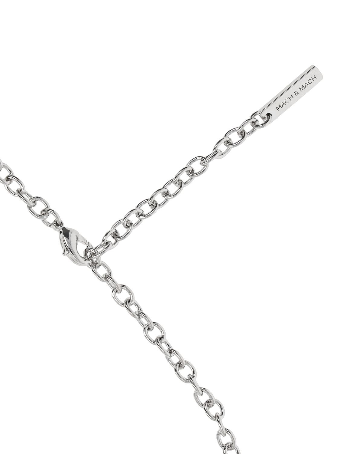 Shop Mach & Mach Crystal Heart Chain Choker In Silver