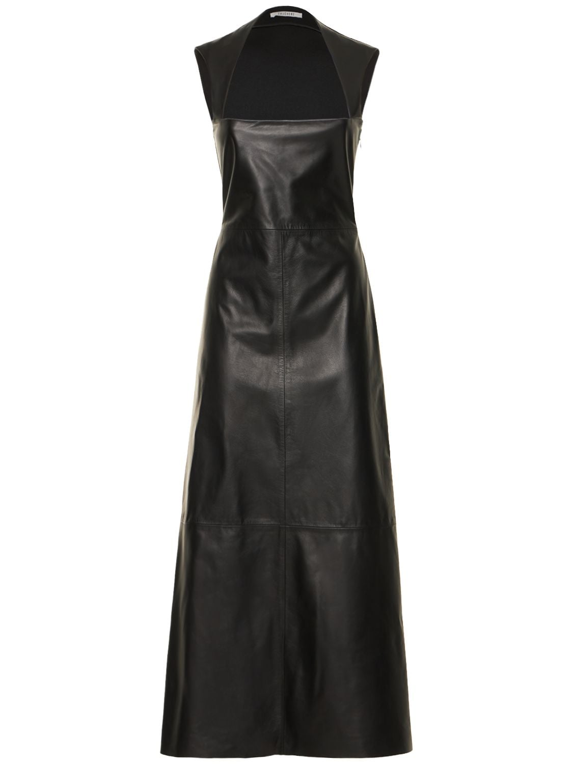 Gauchère Leather & Fabric Square Neck Midi Dress In Black | ModeSens GB