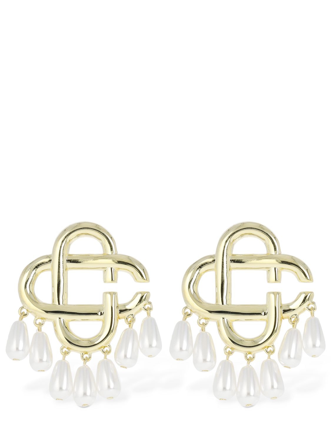 Casablanca Faux Pearl Logo Drop Earrings In Gold,pearl
