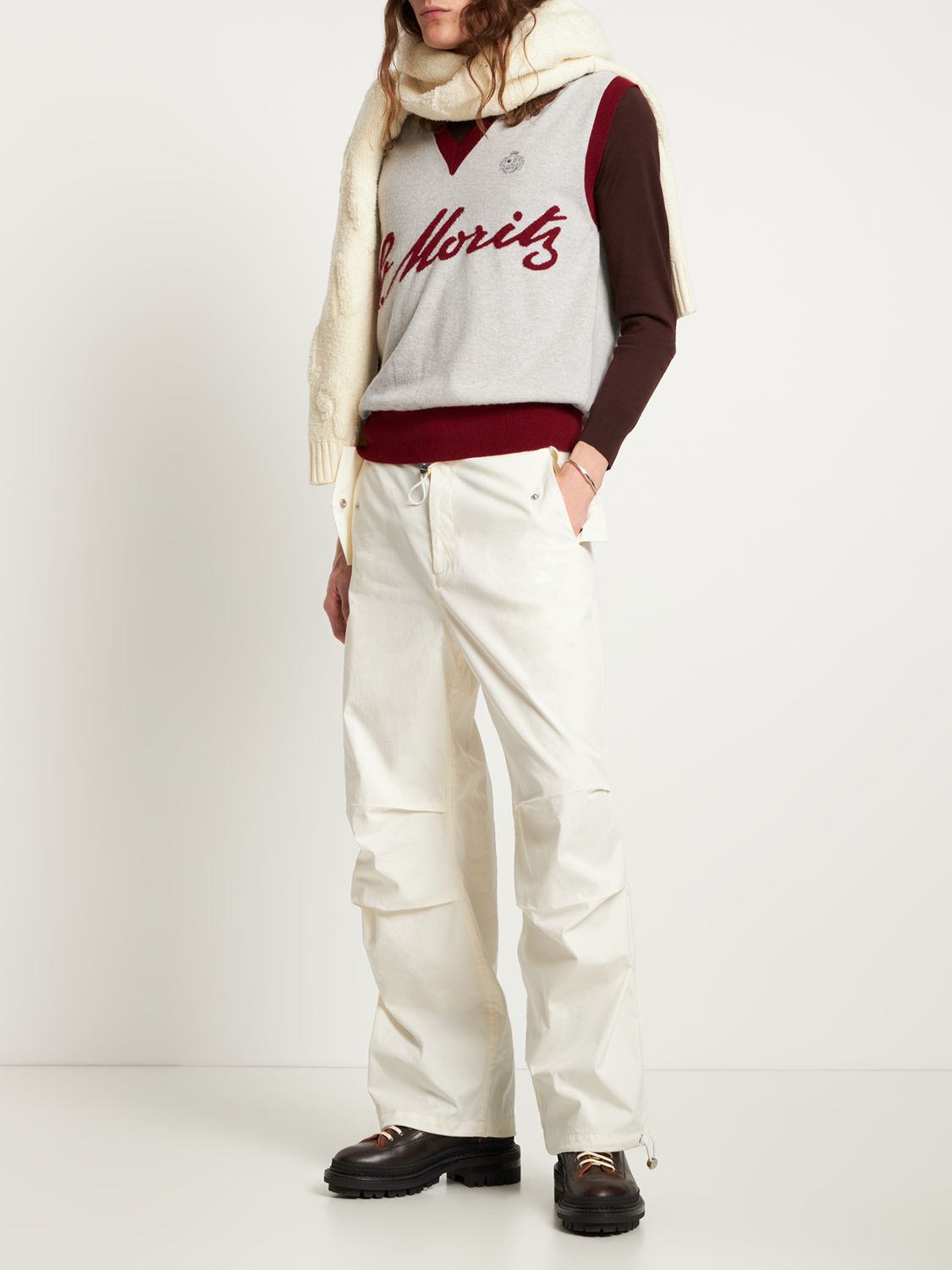 Bally Curling Logo Cashmere Knit Vest In Silver Birch | ModeSens