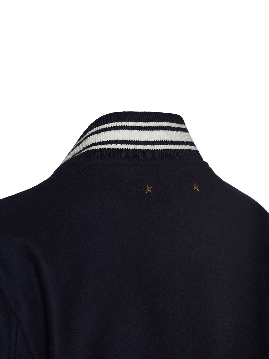 Golden Goose Wool Blend Bomber With Embroidered Logo In Dark Blue