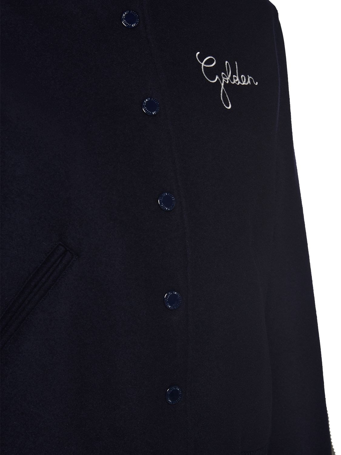 Golden Goose Wool Blend Bomber With Embroidered Logo In Dark Blue