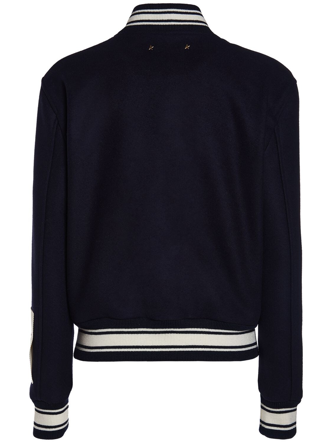 Golden Goose Wool Blend Bomber With Embroidered Logo In Dark Blue
