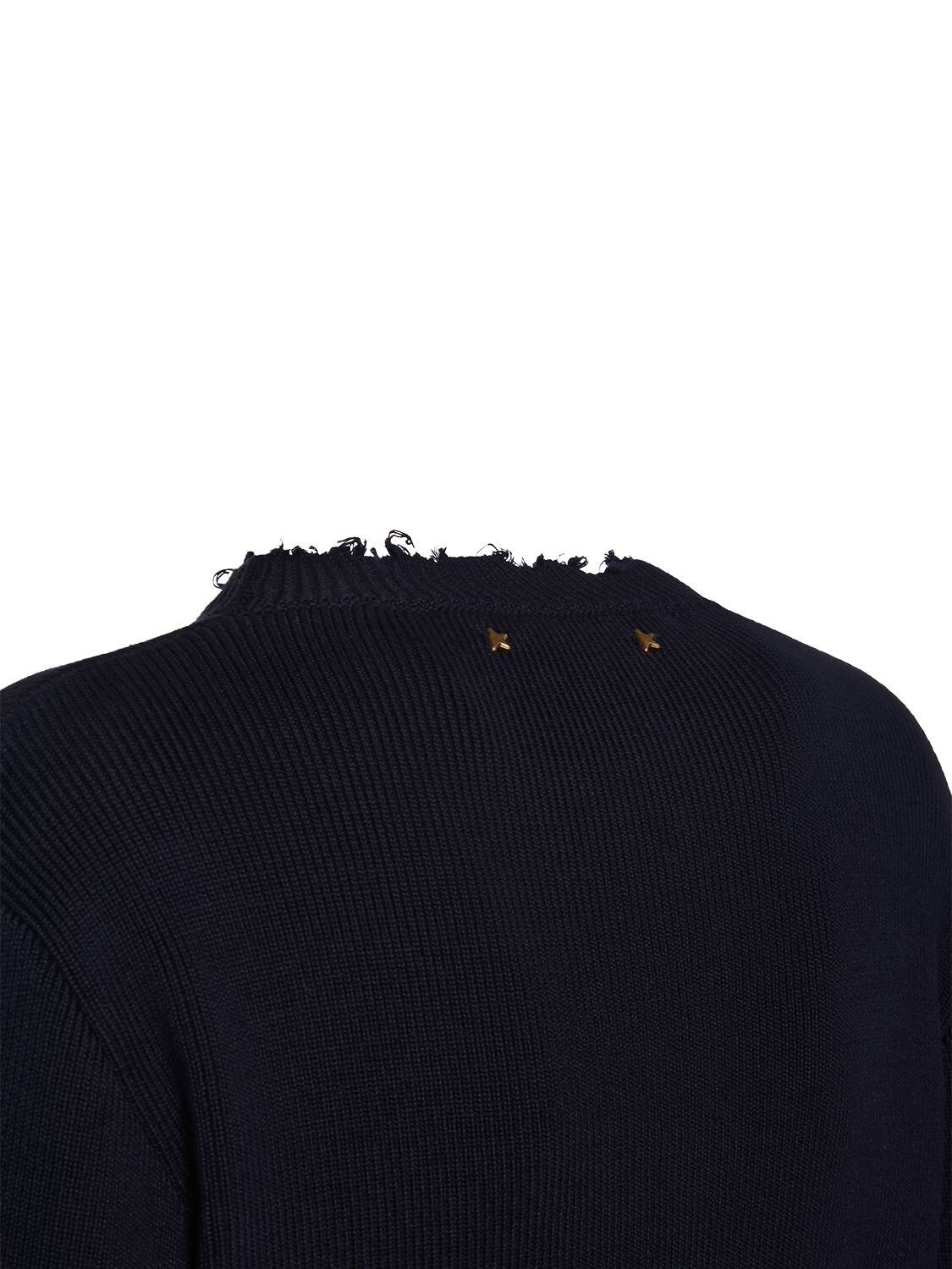 Shop Golden Goose Golden Cotton Knit Crewneck Sweater In Dark Blue