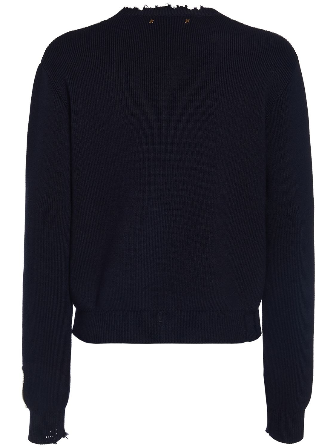 Shop Golden Goose Golden Cotton Knit Crewneck Sweater In Dark Blue